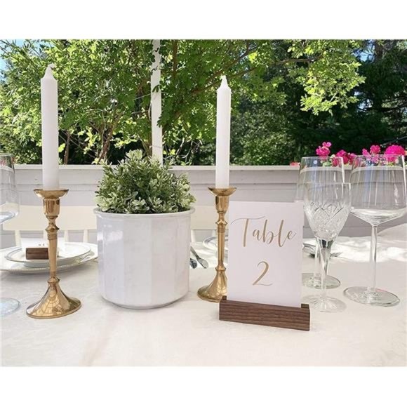 10 Pack Rustic Acrylic Sign Holders | Walnut Wood Table Numbers Display Stands - Picture 6 of 6